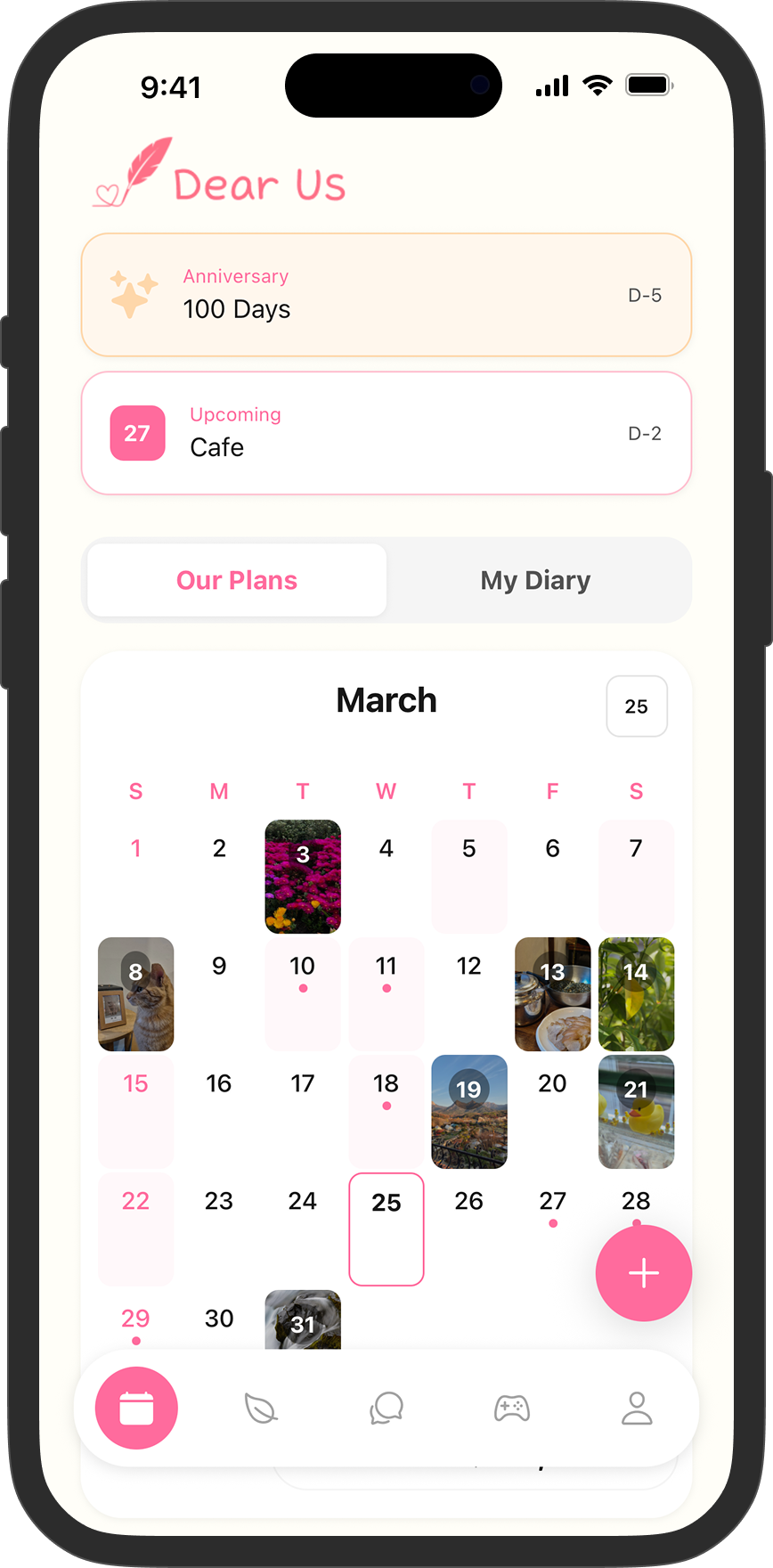 Dear Us app screen 1